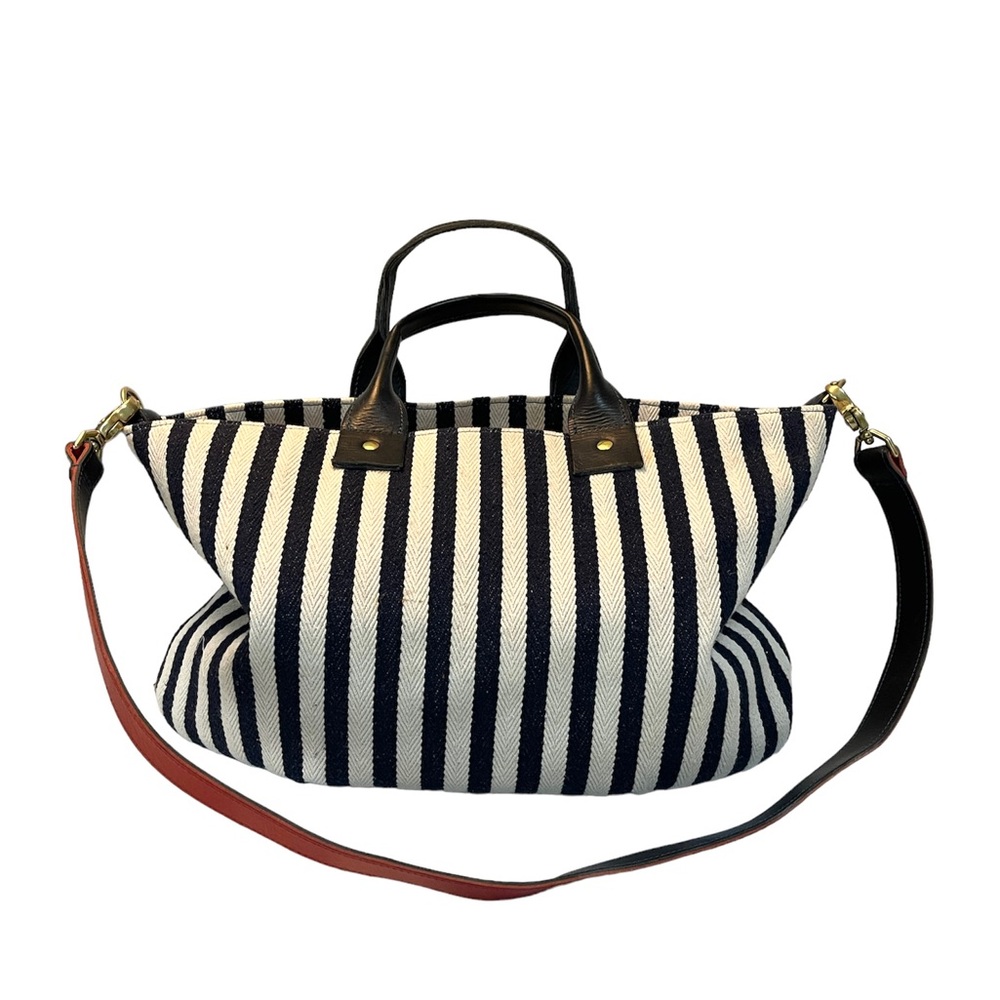 Clare V Canvas Messenger bag in navy and cream stripe.